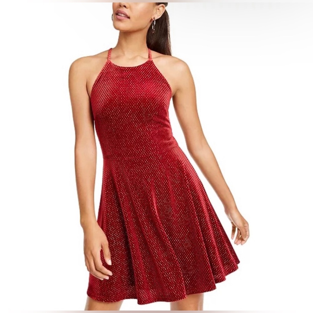 Rosie Harlow Juniors' Sparkle Halter Neck Skater Dress